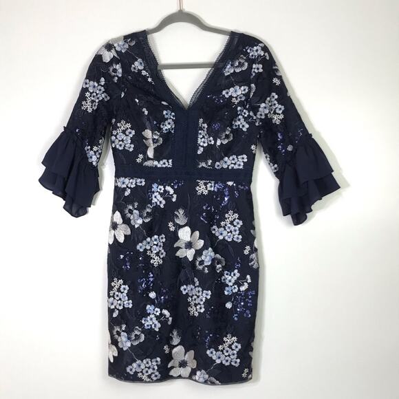 Aidan Mattox Blue Embroidered Cocktail Dress 6 EUC - Picture 1 of 12